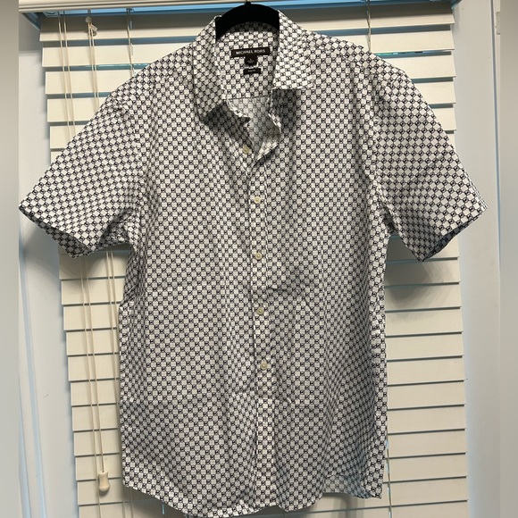 MICHEAL KORS Short Sleeve Button Down Slim Fit Shirt MK Logo Size L - Picture 2 of 6